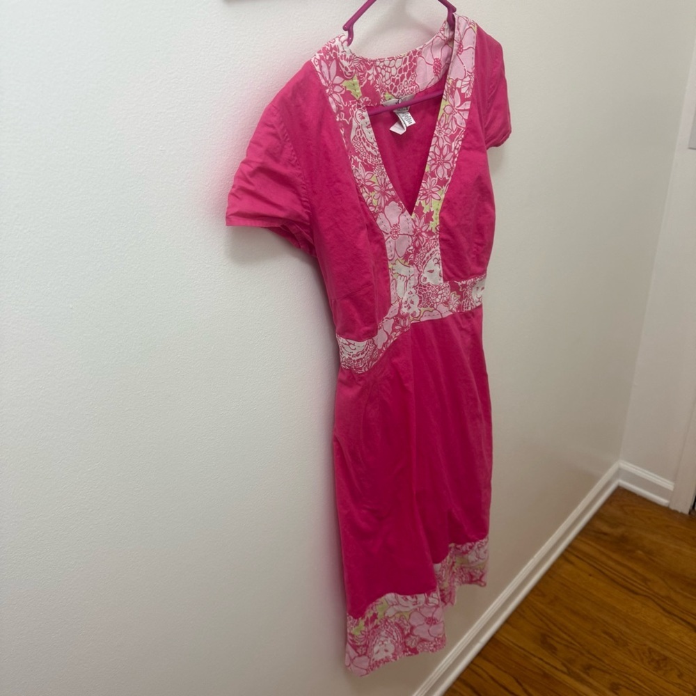 Lilly Pulitzer white label medium vintage Pink Floral Trim V-Neck Dress - Picture 5 of 16